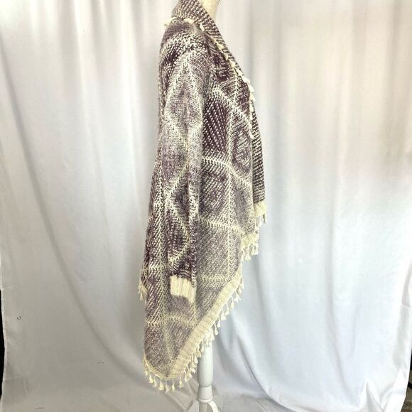 Fate Open Cardigan Tassel Fringe Sweater Lavender & Cream Women’s Large Boho - Picture 2 of 15